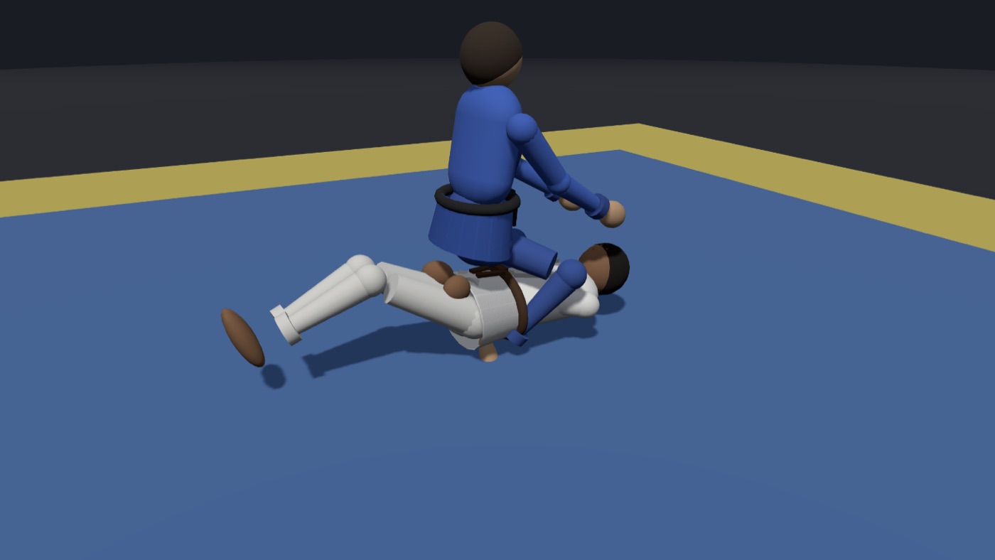 Two 3D grapplers posed in full mount in the GrappleStudio editor